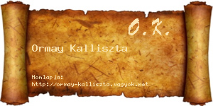 Ormay Kalliszta névjegykártya